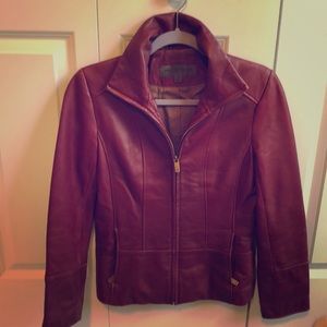 Burgundy leather zip up jacket - perfect for Fall!